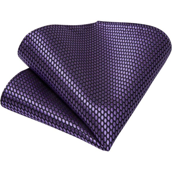🆕Men Purple Plaid Silk Checkered Necktie Pocket Square Cufflinks Tie Clip Set - Picture 5 of 8